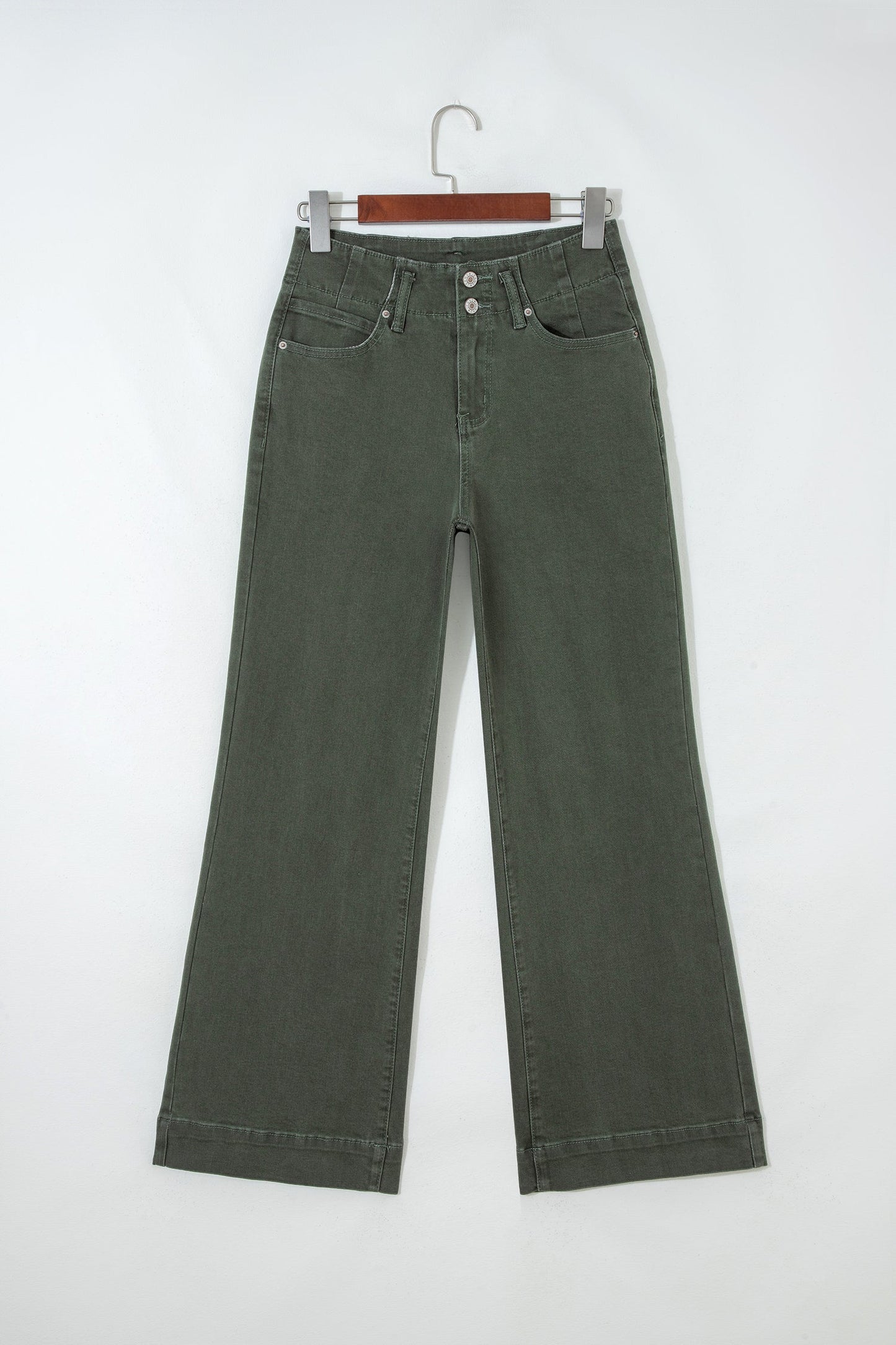 Brooke 2-Button High Waist Flared Bottom Jeans - Olive