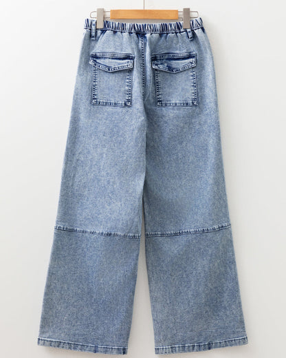 Celestine Acid Wash Exposed Seam Drawstring Elastic Waist Barrel Jeans