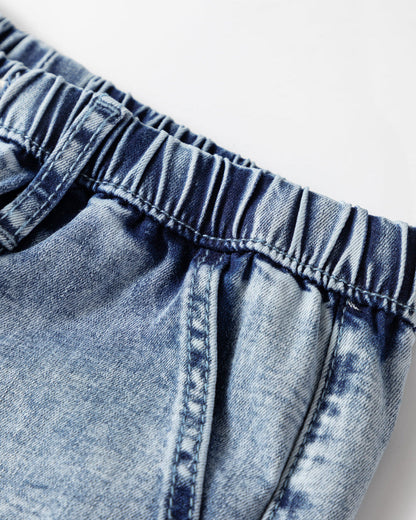 Celestine Acid Wash Exposed Seam Drawstring Elastic Waist Barrel Jeans