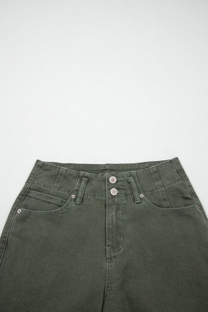 Brooke 2-Button High Waist Flared Bottom Jeans - Olive