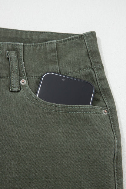 Brooke 2-Button High Waist Flared Bottom Jeans - Olive