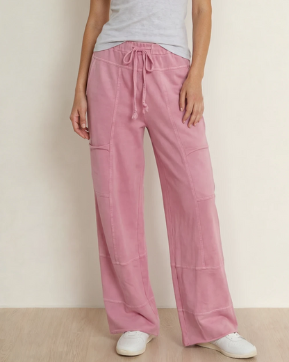 Hannah Mineral Wash Exposed Seam Wide Leg Cargo Pants - Bonbon