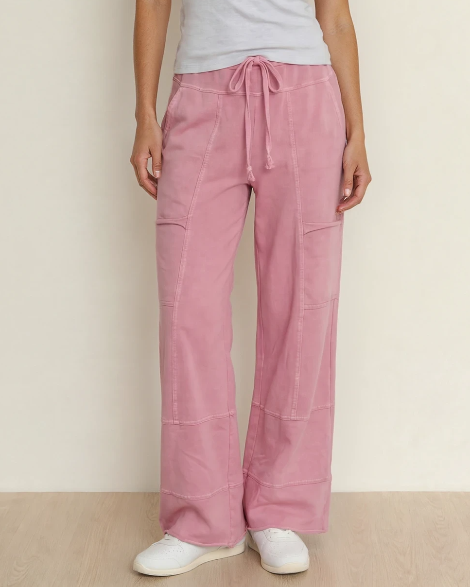 Hannah Mineral Wash Exposed Seam Wide Leg Cargo Pants - Bonbon