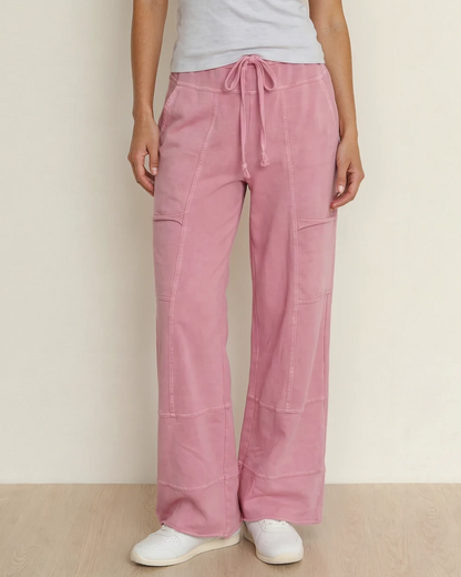 Hannah Mineral Wash Exposed Seam Wide Leg Cargo Pants - Bonbon