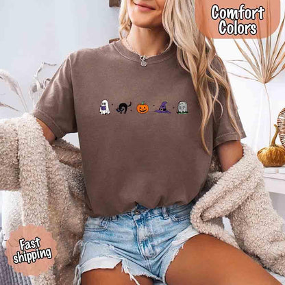 Halloween Icons Comfort Colors Shirt – Pumpkin & Ghost Fall Tee