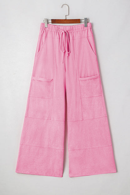 Hannah Mineral Wash Exposed Seam Wide Leg Cargo Pants - Bonbon